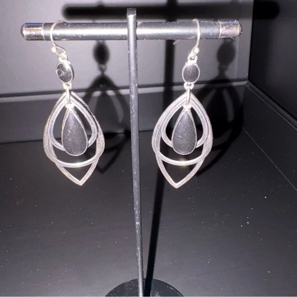 Lia Sophia Silver and Black Geometric Earrings